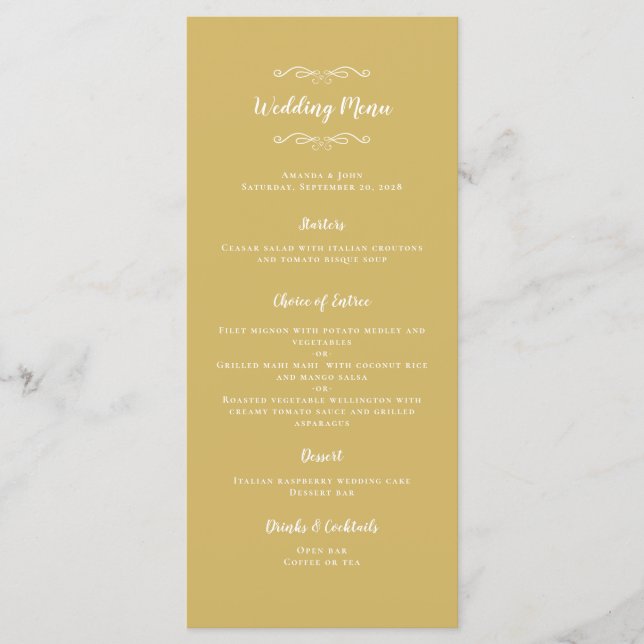 Menu Janto Branco Dourado sobre Caligrafia de Casamento (Frente)