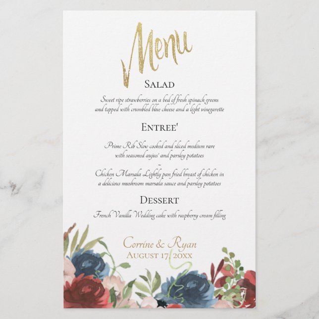 Menu Janto Burgundy e Blue Floral Weds (Frente)