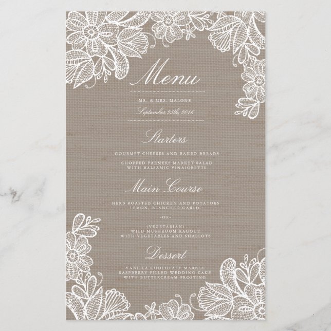Menu Janto Burlap e Lace Wedding (Frente)