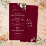 Menu Janto Casado Burgundy Greenery Monograma<br><div class="desc">Este elegante e burgundy verde botânico floral deixa o menu de casamento pode ser personalizado com sua informação em tipografia quic com suas iniciais de monograma no verso. Projetado por Thisnotme©</div>