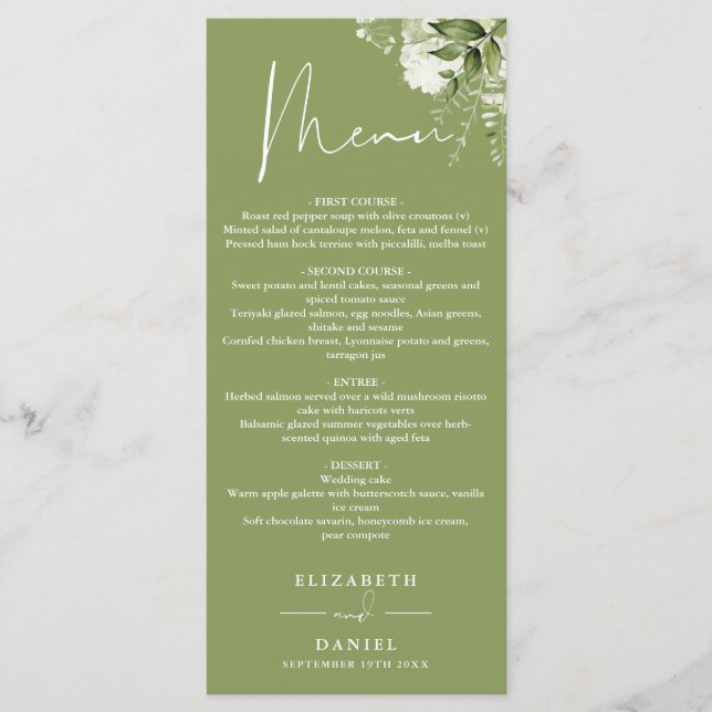 Menu Janto Casal Moss Green Floral Greenery Monograma (Frente)