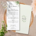 Menu Janto Casal Rustic Greenery Elegant Monogramas<br><div class="desc">Esta elegante vegetação botânica deixa o menu de casamento pode ser personalizado com suas informações em tipografia chica com suas iniciais de monograma no verso. Projetado por Thisnotme©</div>