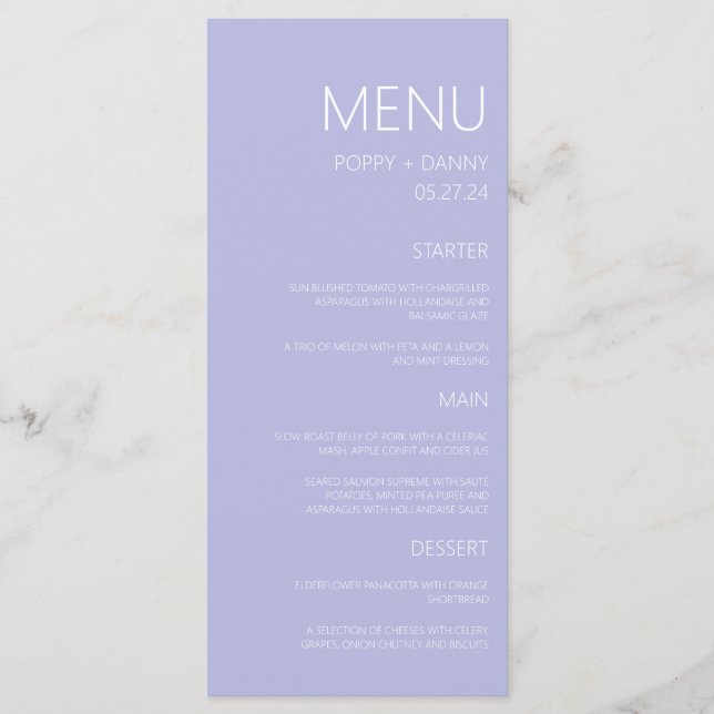 Menu Janto Casamento Azul de Pastel Moderno (Frente)