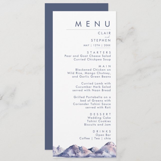 Menu Janto Casamento da Montanha de inverno (Frente/Verso)