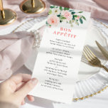 Menu Janto Casamento das Flores de Blush Rosa Eleg<br><div class="desc">Para mais personalização,  clique no link "personalizar mais" e use nossa ferramenta design para modificar esse modelo.</div>