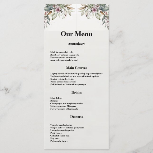 Menu Janto Casamento de Cores do Jardim do BOHO Pa (Frente)