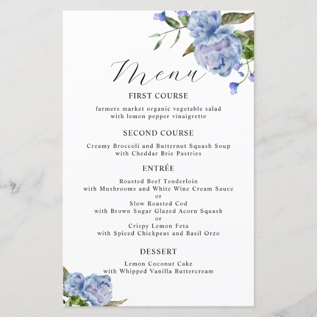 Menu Janto Casamento de Flor Azul de Pedônia (Frente)