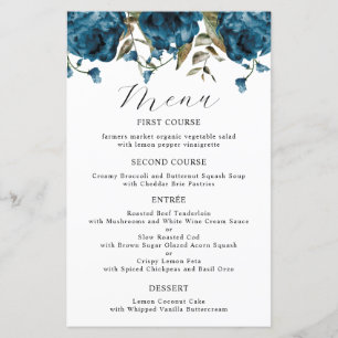 Menu Janto Casamento de Flor de Peônias Azul-marin