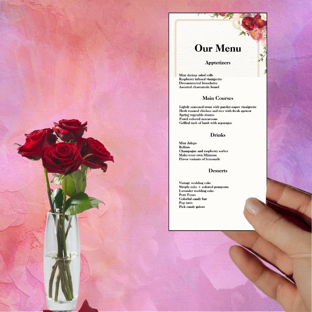 Menu Janto Casamento de Flores de Aquarela de Quad (Criador carregado)