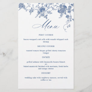 Menu Janto Casamento de Flores de Vintagem Azul El