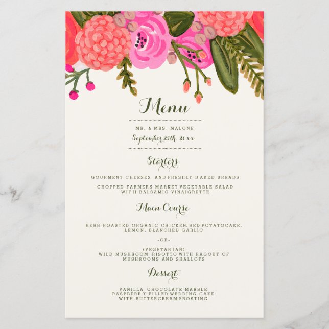 Menu Janto Casamento de Jardim Vintage (Frente)