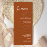 Menu Janto Casamento de Terracotta<br><div class="desc">Cartões de menu de casamento minimalistas | Menu Moderno, Menu Janto de Casamentos, Menu de Janta de Vamos Russos no Casamento e Menu Bebidas, Menus de Casamento Russo com Caligrafia Simples, Menu de Casamento Russo, Menu Mesa de Casamentos</div>