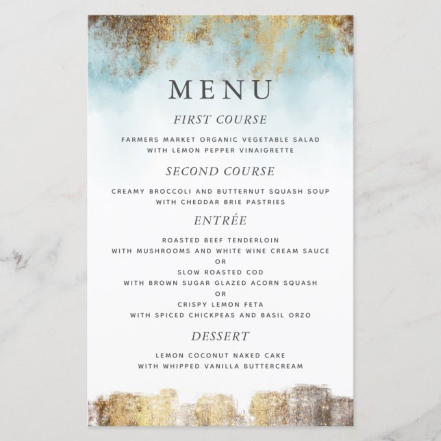 Menu Janto Casamento Dourado de Cor Azul Eetano (Frente)