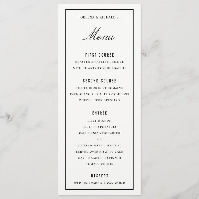Menu Janto Casamento Elegante Borda Espessa Branca Pret (Frente)