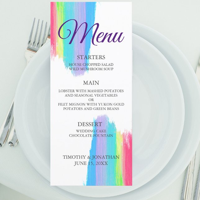 Menu Janto Casamento Elegante Rainbow Watercolor (Criador carregado)