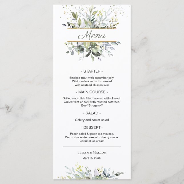 Menu Janto Casamento Eucalyptus Greenery Watercolo (Frente)