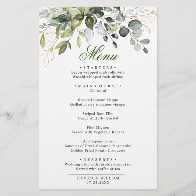 Menu Janto Casamento Eucalyptus Greenery Watercolo (Frente)