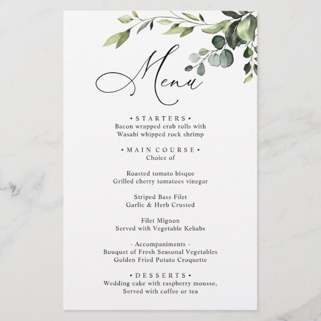 Menu Janto Casamento Eucalyptus Greenery Watercolo (Frente)