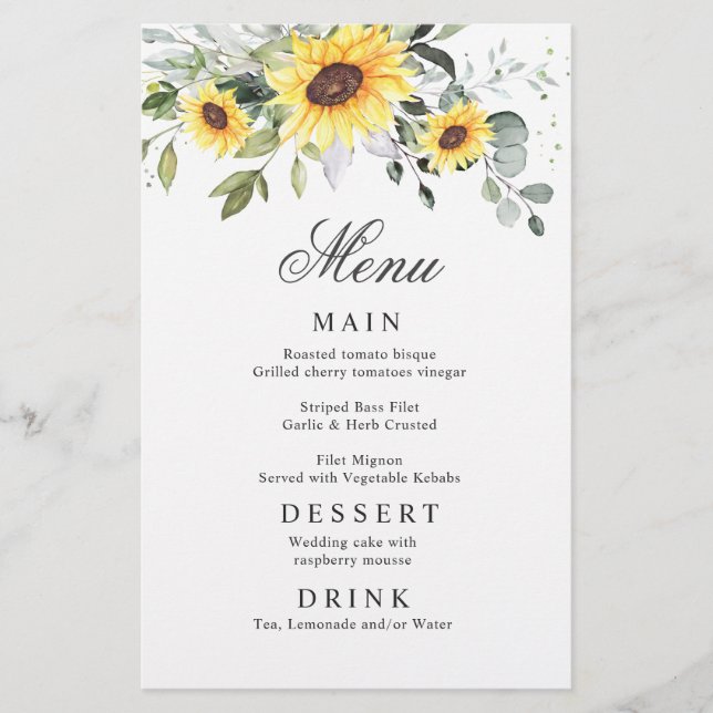Menu Janto Casamento Eucalyptus Sunflower Elegante (Frente)