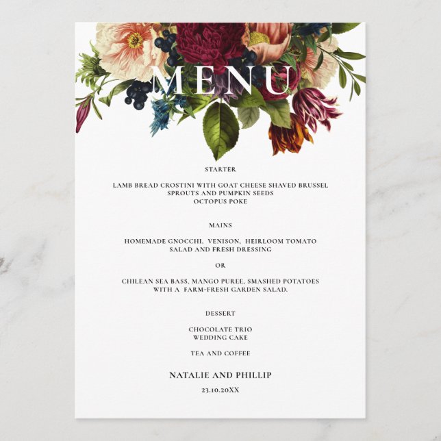 Menu Janto Casamento Moody Floral Burgundy (Frente)