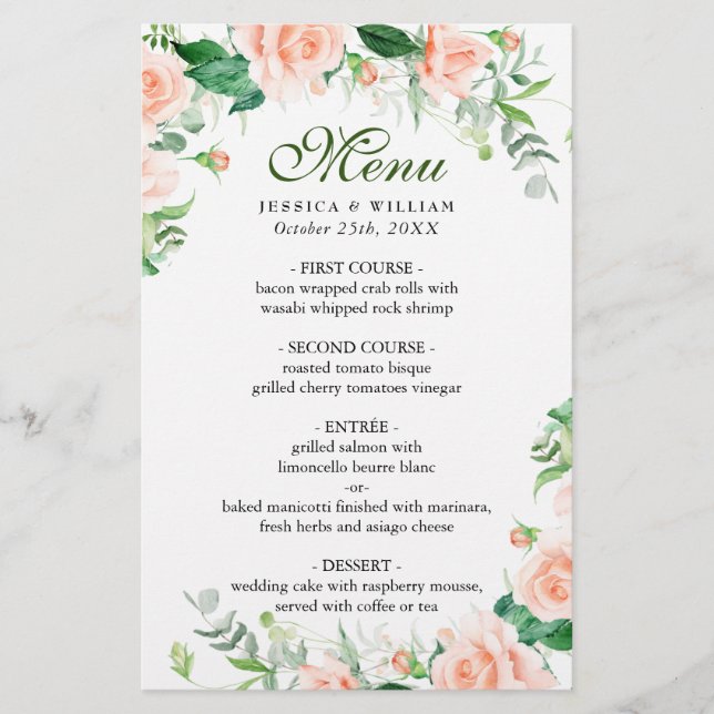Menu Janto Casamento Rosas de Blush Elegantes Flor (Frente)