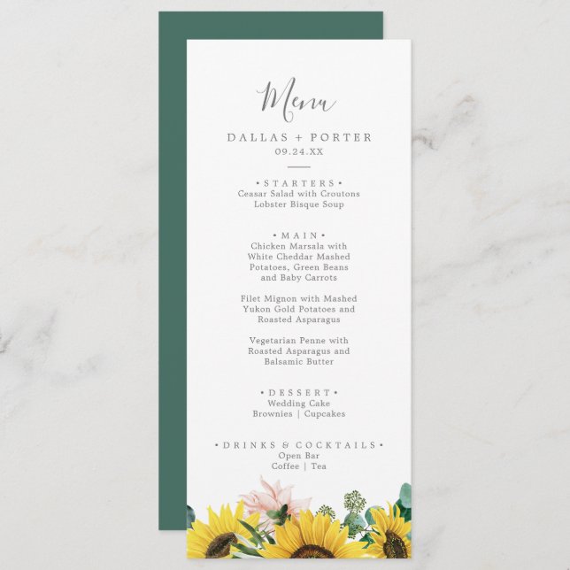 Menu Janto Casamento Rustic Sunflower Eucalyptus (Frente/Verso)