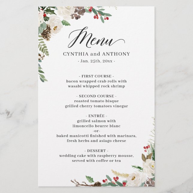 Menu Janto Casamento Rustic Winter Floral Berries (Frente)