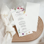 Menu Janto Clássico Selvagem Colorida Floral<br><div class="desc">Este clássico cartão de janto floral colorido é perfeito para um casamento tropical. O design apresenta flores silvestres,  rosa,  púrpura,  amarela,  burgundy,  marinho e azul,  desenhadas à mão,  organizadas em lindas formas. Este menu pode ser usado para recepção de casamento,  janto de ensaio,  chá de panela ou qualquer evento.</div>