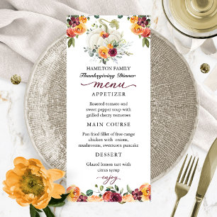 Menu Janto de Ação de Graças da Burgundy Floral Pu