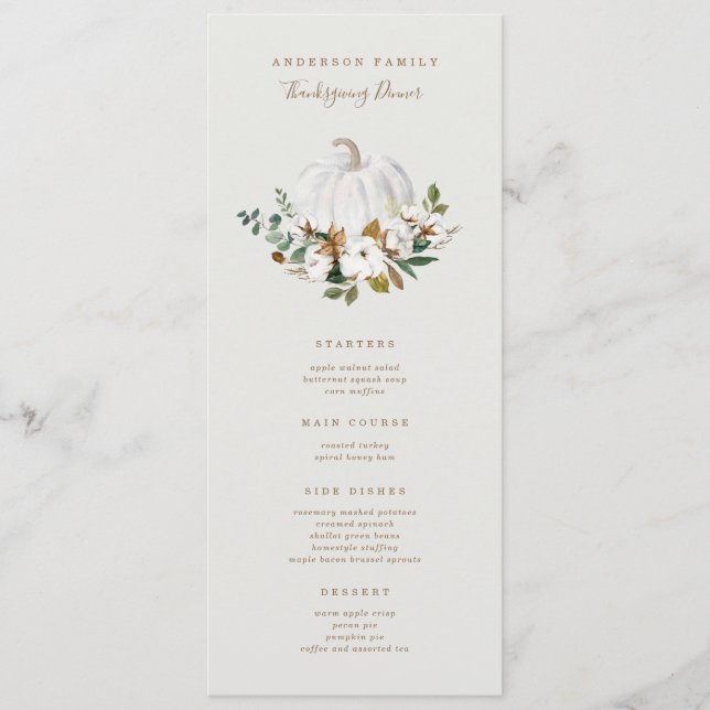 Menu Janto de Ação de Graças da Pumpkin Country (Frente)