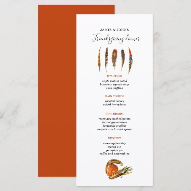 Menu janto de Ação de Graças das Penas Modernas (Frente/Verso)