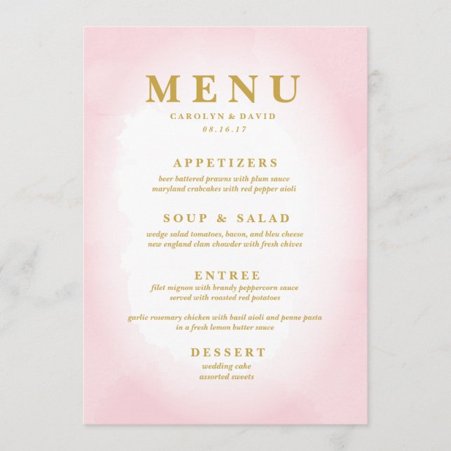 Menu Janto de Aquarela Rosa Moderno (Frente)
