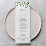 Menu Janto de Caligrafia Botânica Eucalyptus Verde<br><div class="desc">Este cartão verde de janto de caligrafia botânica do eucalipto é perfeito para um casamento moderno. O design apresenta lindas folhas verdes de eucalipto, pintadas à mão, reunidas em buquês elegantes para embelezar seu evento. Este menu pode ser usado para recepção de casamento, janto de ensaio, chá de panela ou...</div>