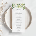 Menu Janto de Caligrafia Floral do Outono Verde Branco<br><div class="desc">Este cartão de janto de caligrafia floral verde branco de outono é perfeito para um casamento rústico. O design apresenta elegantes pedras brancas de aquarela com folhagem verde. Este menu pode ser usado para recepção de casamento,  janto de ensaio,  chá de panela ou qualquer evento.</div>
