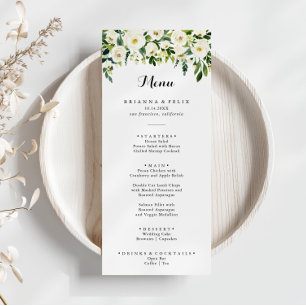 Menu Janto de Caligrafia Floral do Outono Verde Branco