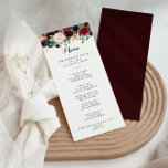 Menu Janto de Caligrafia Moderna do Autumn Rustic Burgu<br><div class="desc">Este cartão de janto de caligrafia moderna, rustic burgundy, do outono é perfeito para um casamento simples. A design apresenta flores brilhantes, vermelhas, marinhos, azuis e esbranquiçadas radiantes e graciosas pintadas à mão, inspiradoras beleza natural. Este menu pode ser usado para recepção de casamento, janto de ensaio, chá de panela...</div>