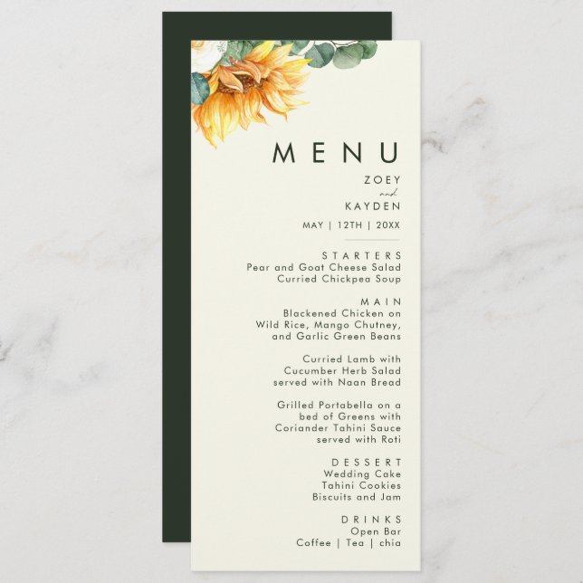 Menu Janto de Casamento Amarelo-Girassol-Luz-Girassol-F (Frente/Verso)