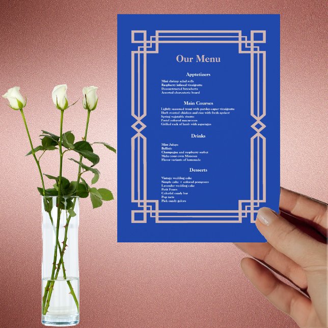 Menu Janto de Casamento Azul de Marinho Rosa Moderno (Criador carregado)