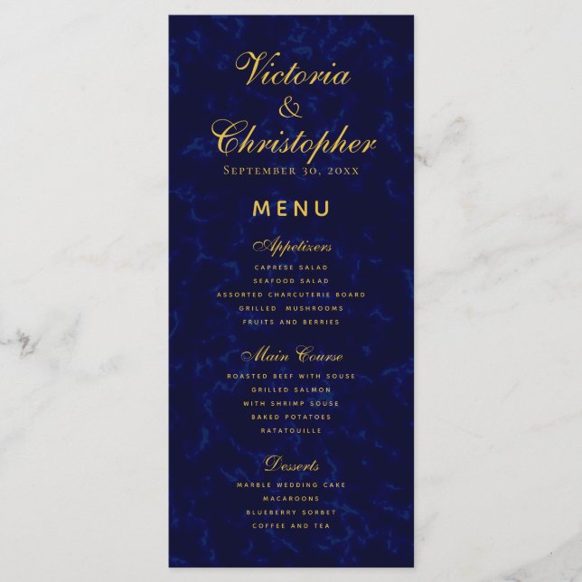 Menu Janto de Casamento Azul do Marinho Moderno Elegant (Frente)