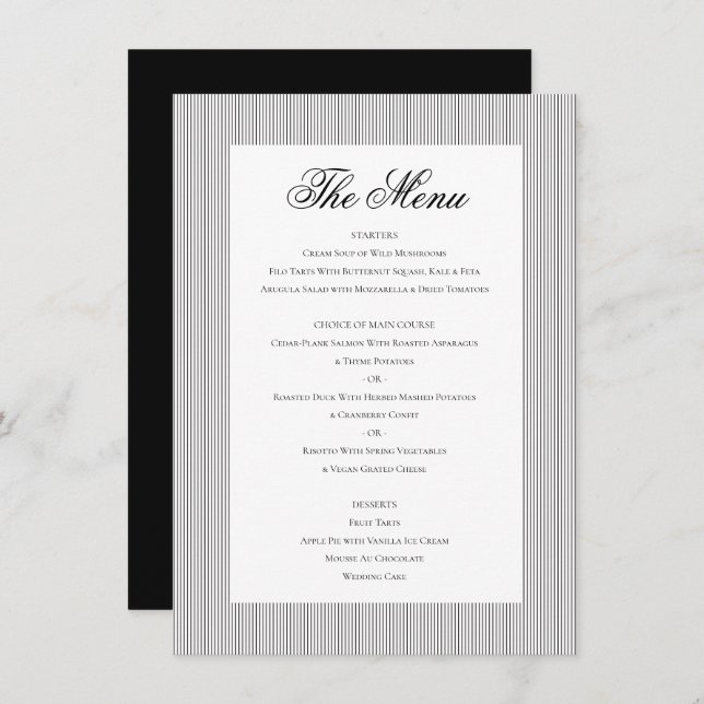 Menu Janto de Casamento Branco Negro Formal Clássico El (Frente/Verso)