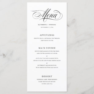 Menu Janto de Casamento Clássico de Caligrafia