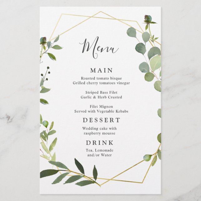 Menu Janto de Casamento com Aquarela Eucalyptus Mo (Frente)