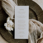 Menu Janto de Casamento com Tipografia Dourada Chi<br><div class="desc">Este cartão de janto de casamento de tipografia de ouro-chic é perfeito para um casamento moderno. O simples design apresenta ouro minimalista clássico e tipografia branca com um toque rústico. Personalizável em qualquer cor. Mantenha o design mínimo e elegante, como está, ou personalize-o adicionando seus próprios gráficos e trabalhos de...</div>