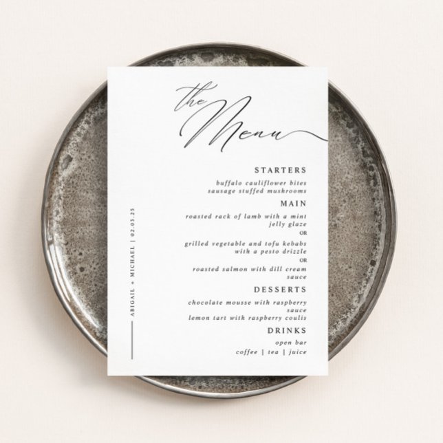 Menu Janto de Casamento da Caligrafia Moderna Elegante (Criador carregado)