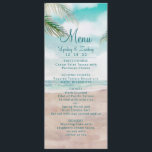 Menu Janto de Casamento da Cena de Praia Pintada de Bre<br><div class="desc">Cena de praia pintada por brisa de ilha, com Ondas de Oceano, praia de Sandy e Palm Trees, com um belo céu azul-lacrimogênio. Com Fontes Modernas De Script De Tipografia. Uma Praia Tropical de Verão, Ou design de casamento de destino - Menus de decoração de Mesa de Recepção de Janto...</div>
