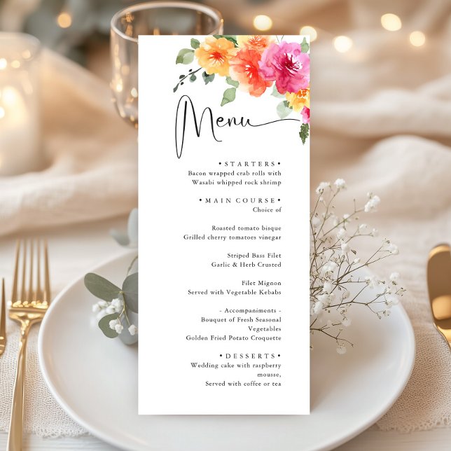 Menu Janto de Casamento das Flores Brilhantes de Aquare (Criador carregado)
