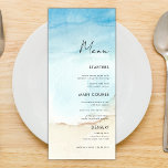 Menu Janto de Casamento de Areia de Praia do Oceano de<br><div class="desc">Este elegante menu de casamento,  com texto personalizado,  água e oceano e praia,  faria uma maravilhosa adição à sua festa! Altere facilmente o texto clicando na opção "personalizar este modelo".</div>