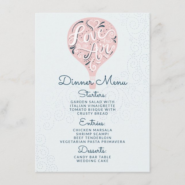 Menu Janto de Casamento de Balão Rosa-Rosa-Rosa-Mão (Frente)