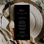 Menu Janto de Casamento de Coordenadas Negras Mínimas<br><div class="desc">Este cartão de janto de casamento de coordenadas pretas é perfeito para um casamento moderno. O sofisticado design boho elegante apresenta preto escuro sólido com um toque boêmico moderno. Coordena-se com a Coleção de Sangue Roxo Moody por Paperie Fresca e Iummy. Este menu pode ser usado para recepção de casamento,...</div>