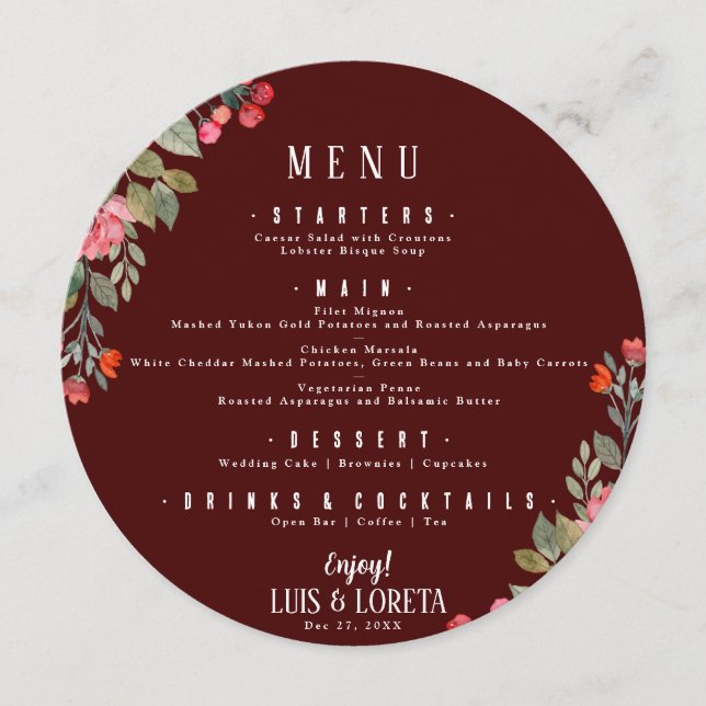 Menu Janto de Casamento de Escrituras (Frente)